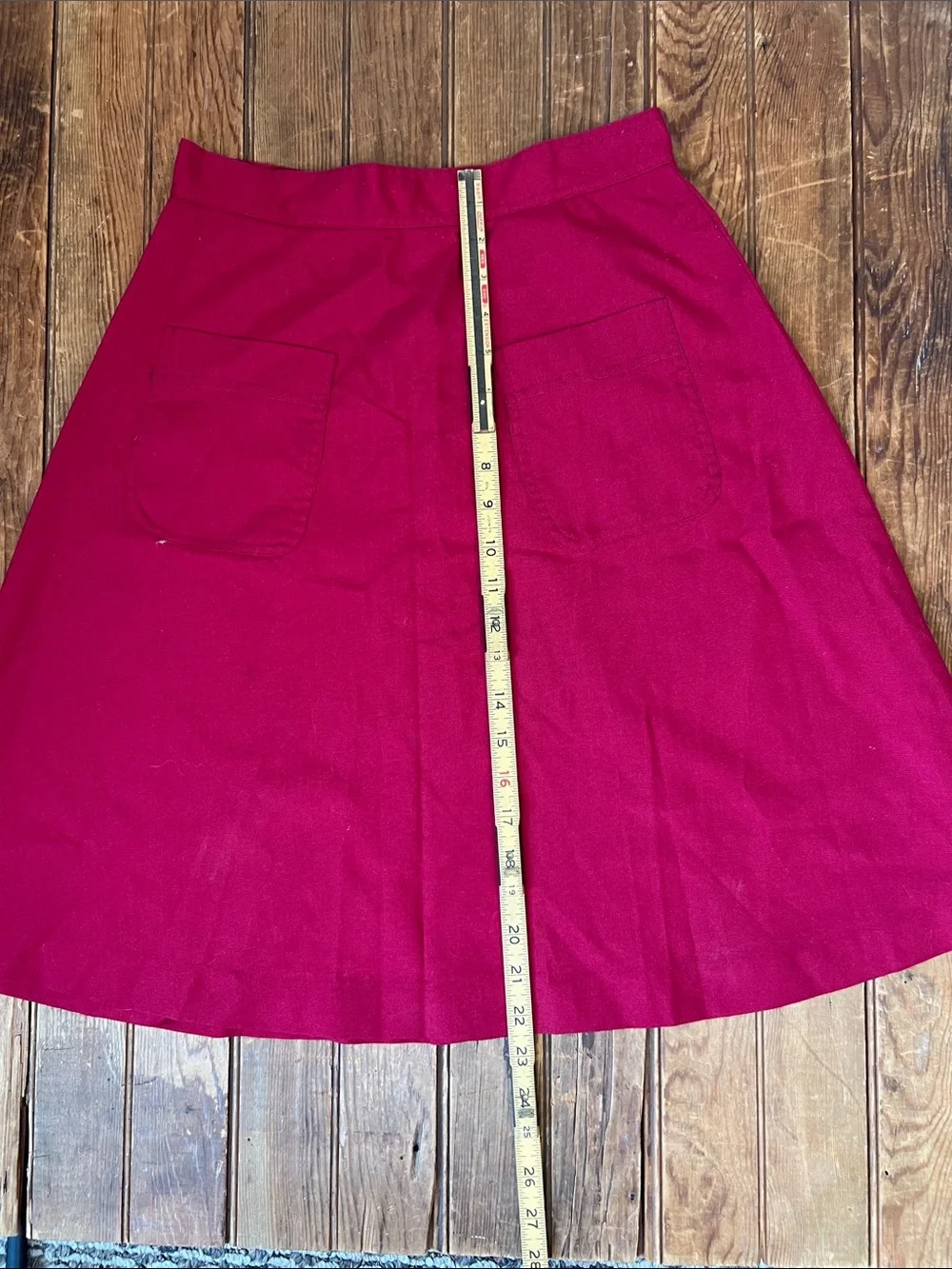 Women's vintage 70s Skirt A-Line knee length cotton Pocket Skirt Deep red size m